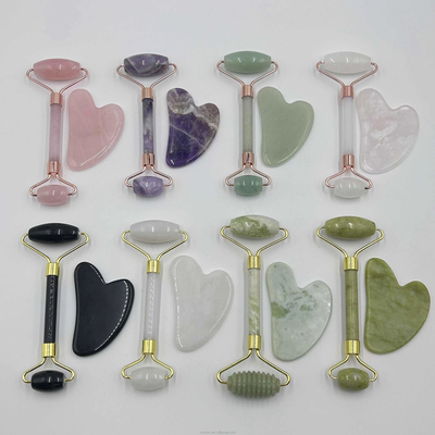 100% 천연 Xiuyan Stone Jade Roller Gua Sha Face Lift 및 피부 강화용 세트